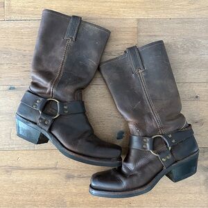 Frye Brown Leather Harness Moto Boots Sz 8